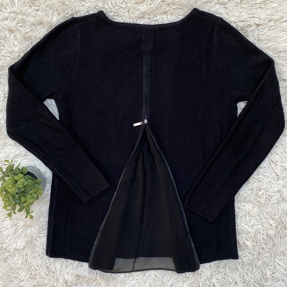 Market & Spruce Back Zip Panel Crewneck Sweater 💗 Black - Picture 8 of 16